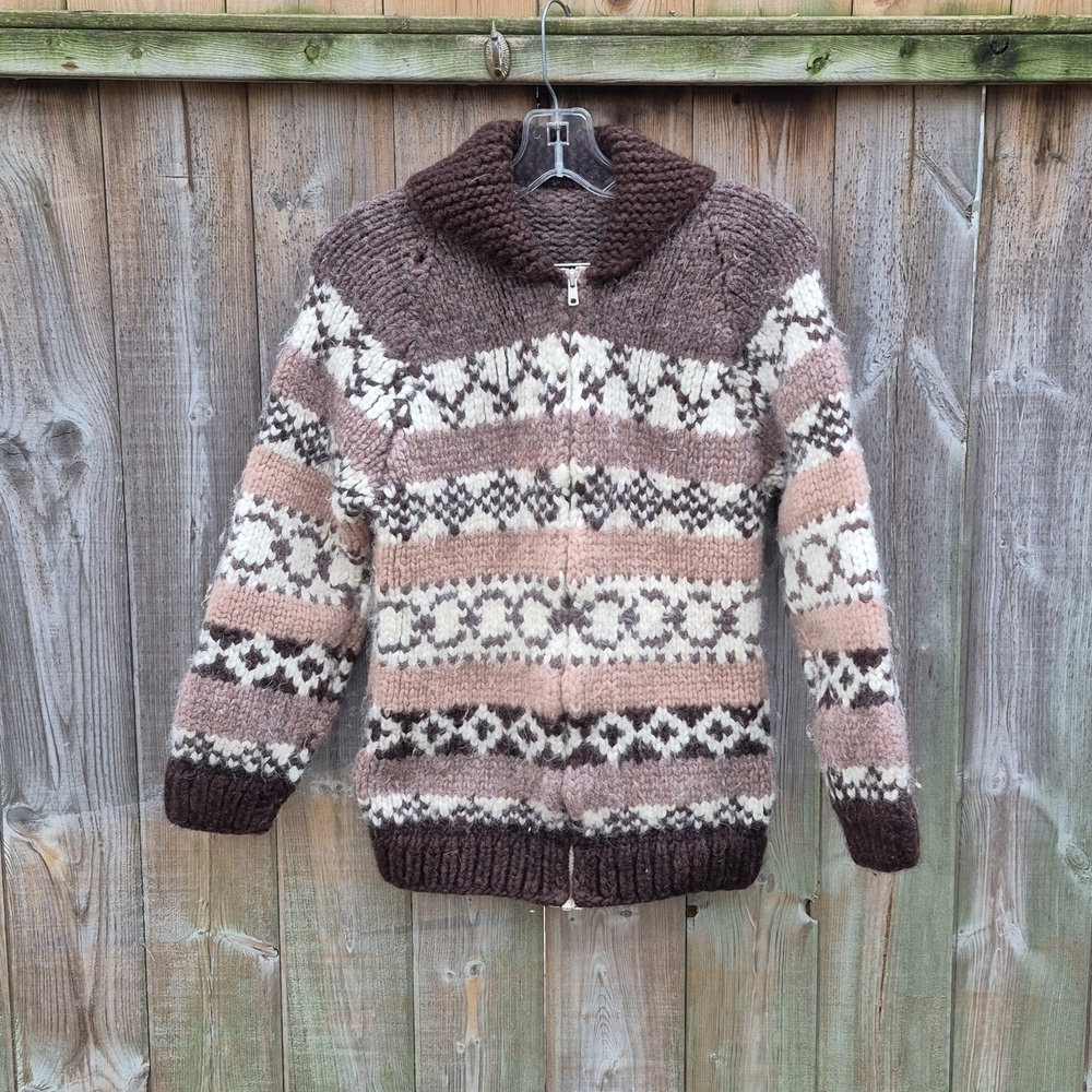 Vintage Cowichan Cardigan Sweater Thick Warm Wool - Picture 4 of 17